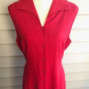 Vintage Sleeveless Button Front Red Linen Dress